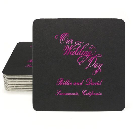 Elegant Our Wedding Day Square Coasters
